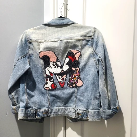 Disney Mickey And Minnie Sequin Patch Denim Jacket - Picture 1 of 4